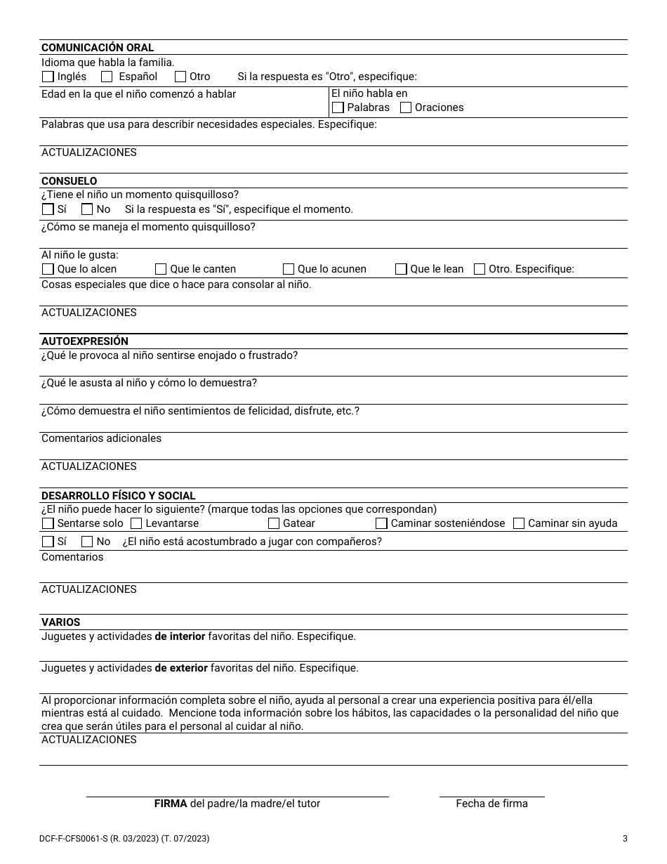 Formulario DCF-F-CFS0061-S Admision Para Ninos Menores Que 2 Anos En Centros De Cuidado Infantil - Wisconsin (Spanish), Page 3