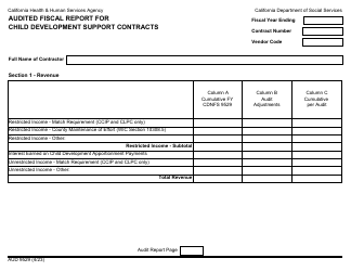 Document preview: Form AUD9529 Audited Fiscal Report for Child Development Support Contracts - California