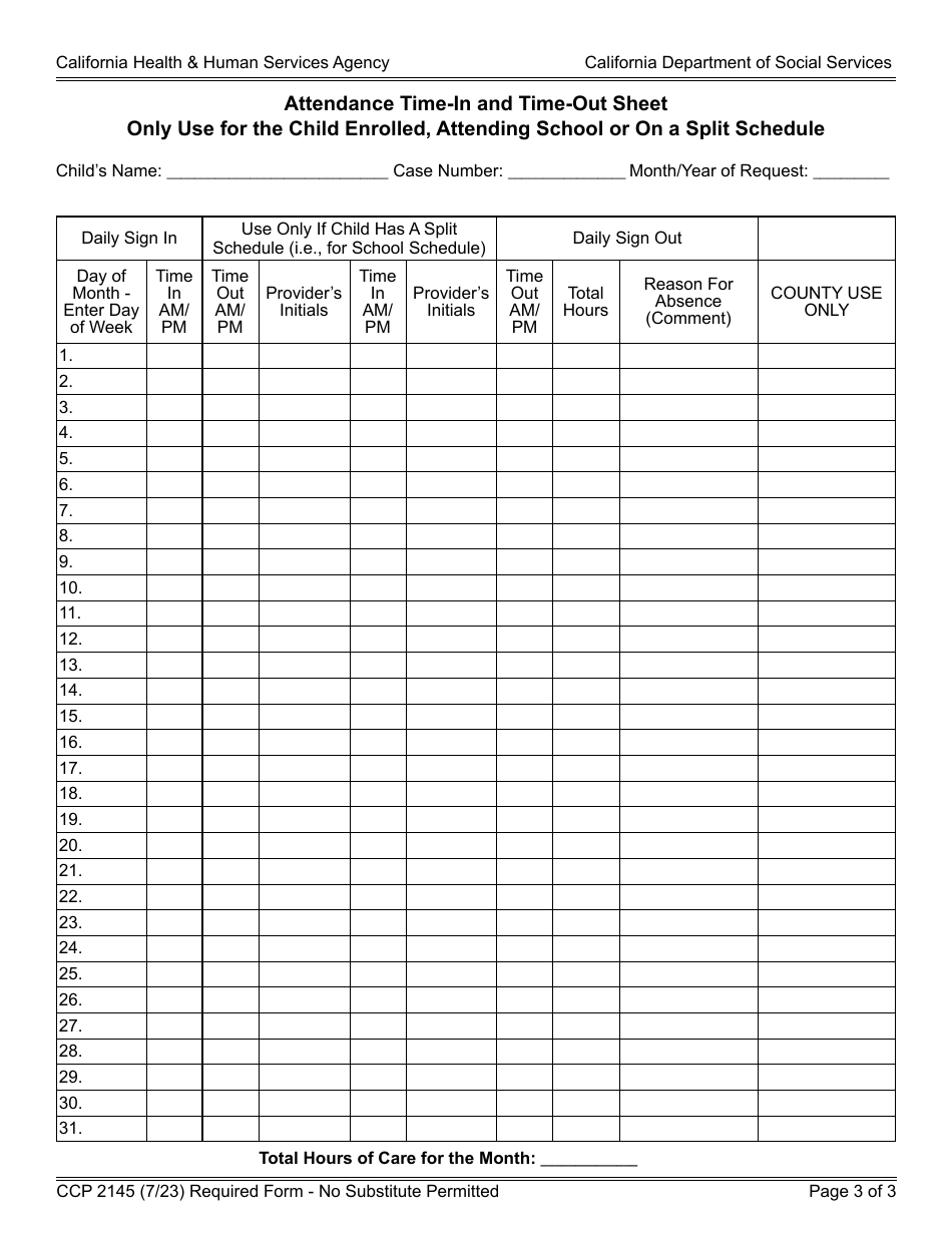 Form CCP2145 Download Fillable PDF or Fill Online Calworks Child Care ...