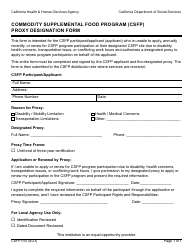 Document preview: Form CSFP010 Proxy Designation Form - Commodity Supplemental Food Program (Csfp) - California