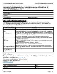 Document preview: Form CSFP009 Notice of Action for Local Agency - Commodity Supplemental Food Program (Csfp) - California