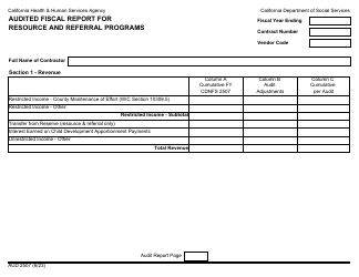 Form AUD2507 Audited Fiscal Report for Resource and Referral Programs - California