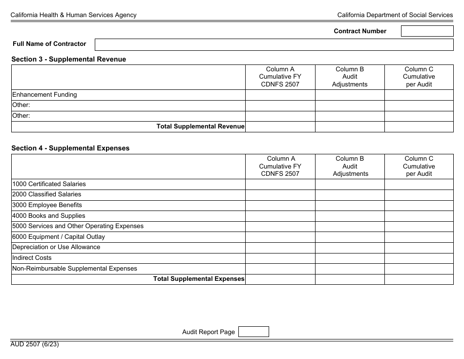 Form AUD2507 Audited Fiscal Report for Resource and Referral Programs - California, Page 3