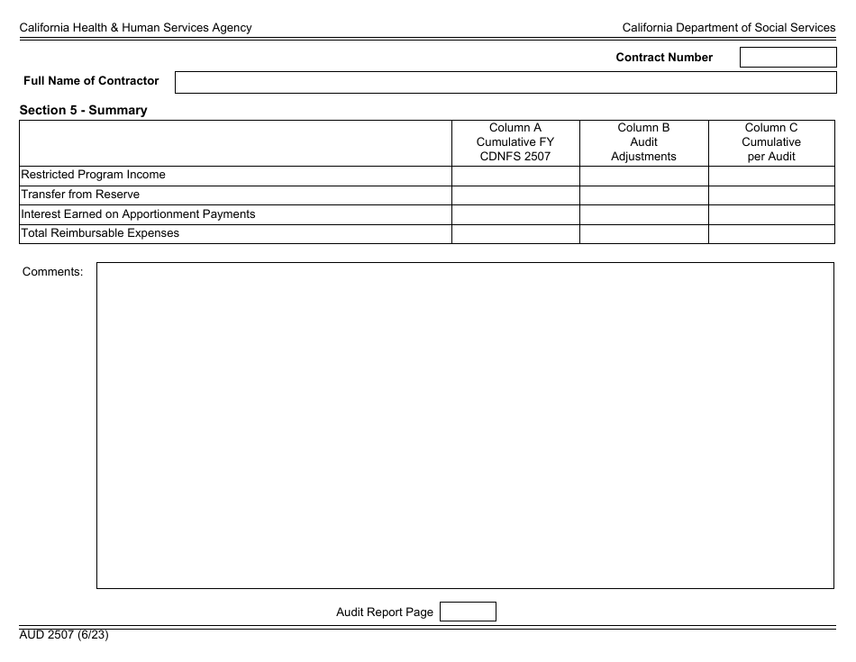 Form AUD2507 Audited Fiscal Report for Resource and Referral Programs - California, Page 4