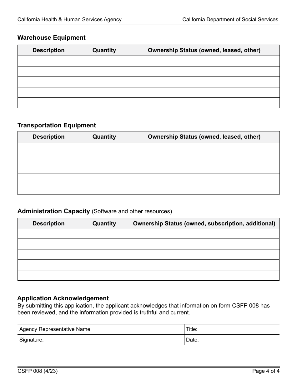 Form CSFP008 Local Agency Interest Application - Commodity Supplemental Food Program (Csfp) - California, Page 4