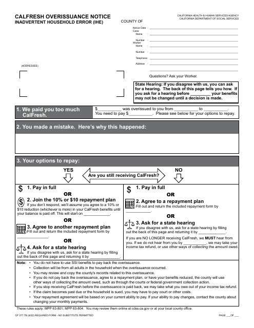 Form CF377.7B  Printable Pdf