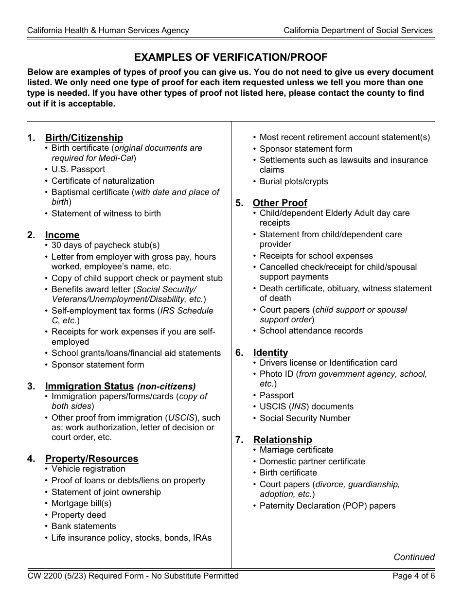 Form CW2200 Request for Verification - California, Page 4