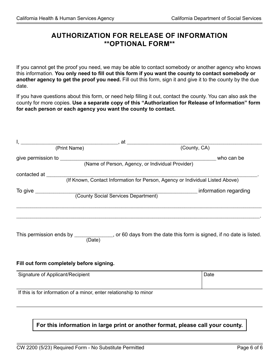 Form CW2200 Request for Verification - California, Page 6