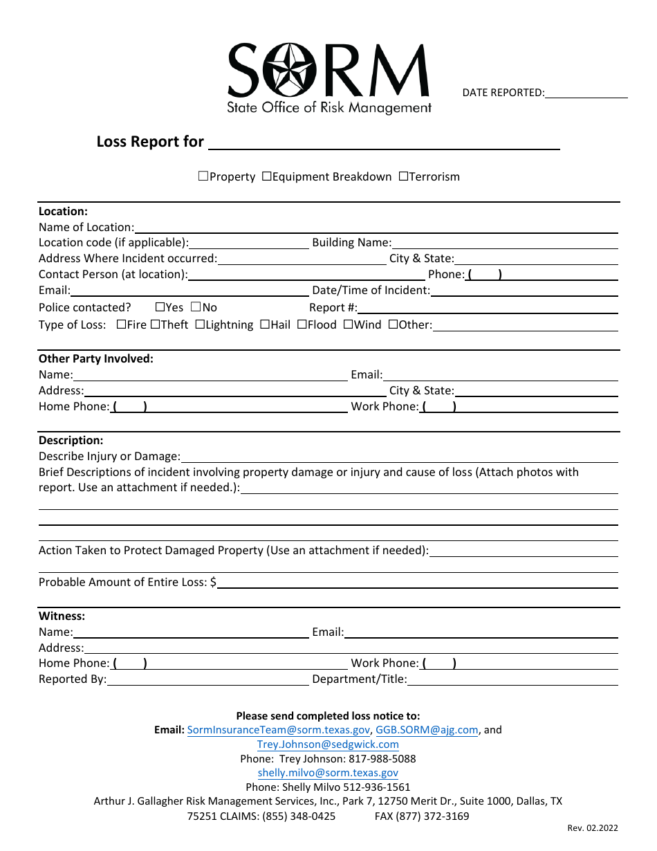 Texas Loss Report Download Fillable PDF Templateroller