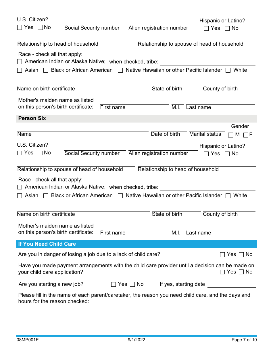 Form 08MP001E Download Fillable PDF or Fill Online Request for Benefits