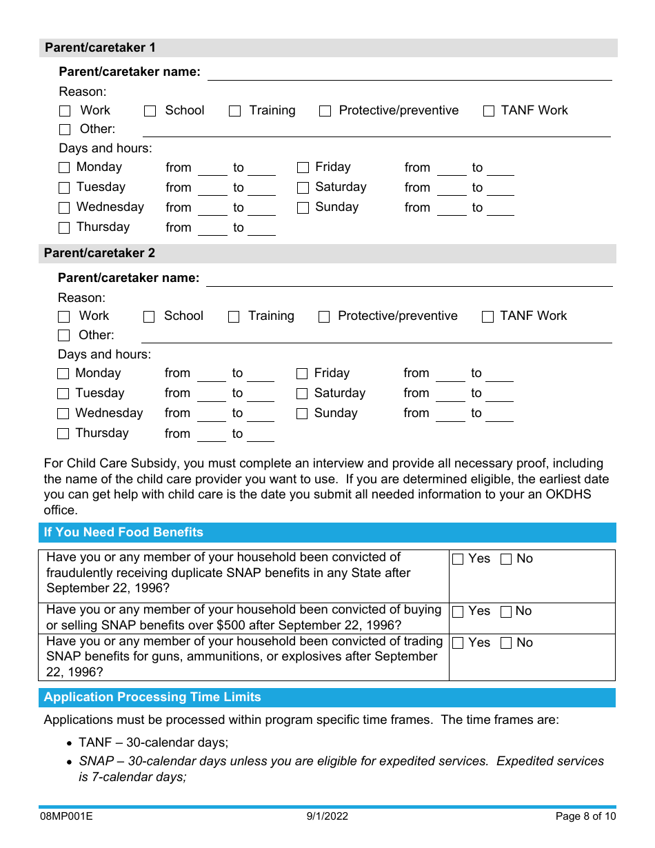 Form 08MP001E Request for Benefits - Oklahoma, Page 8
