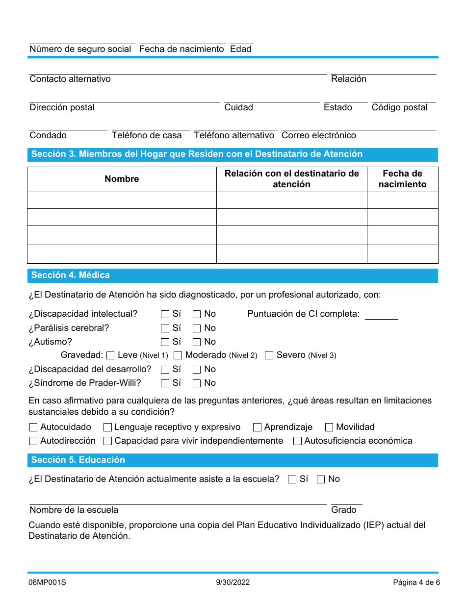 Formulario 06MP001S Solicitud De Servicios Para Discapacidades Del Desarrollo - Oklahoma (Spanish), Page 4