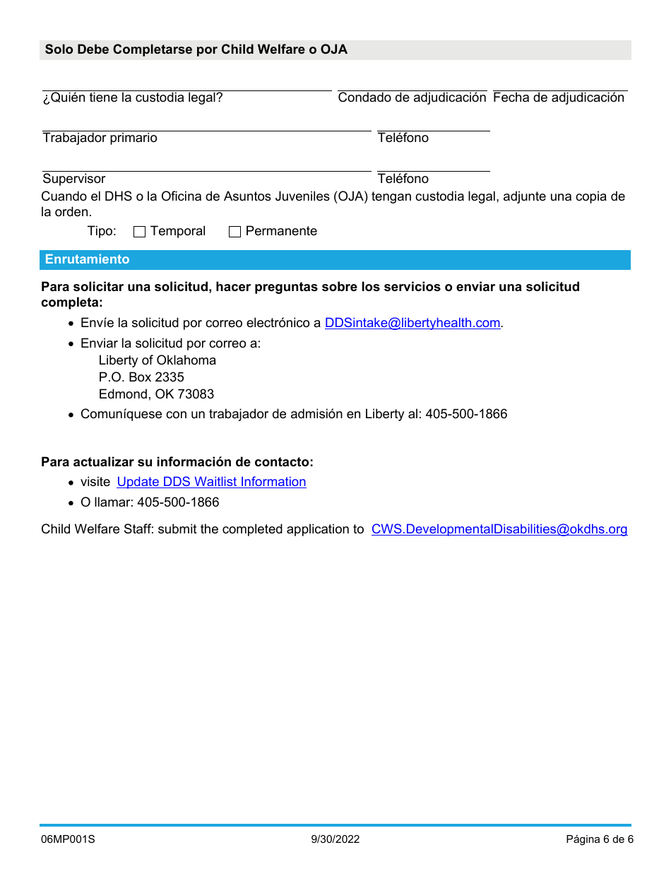 Formulario 06MP001S Solicitud De Servicios Para Discapacidades Del Desarrollo - Oklahoma (Spanish), Page 6