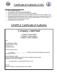 Document preview: Certificate of Authority (Coa) - New Hampshire