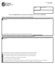 Document preview: Formulario H1899-S Aviso De Elegibilidad Para La Reposicion De Beneficios Por El Uso No Autorizado - Texas (Spanish)