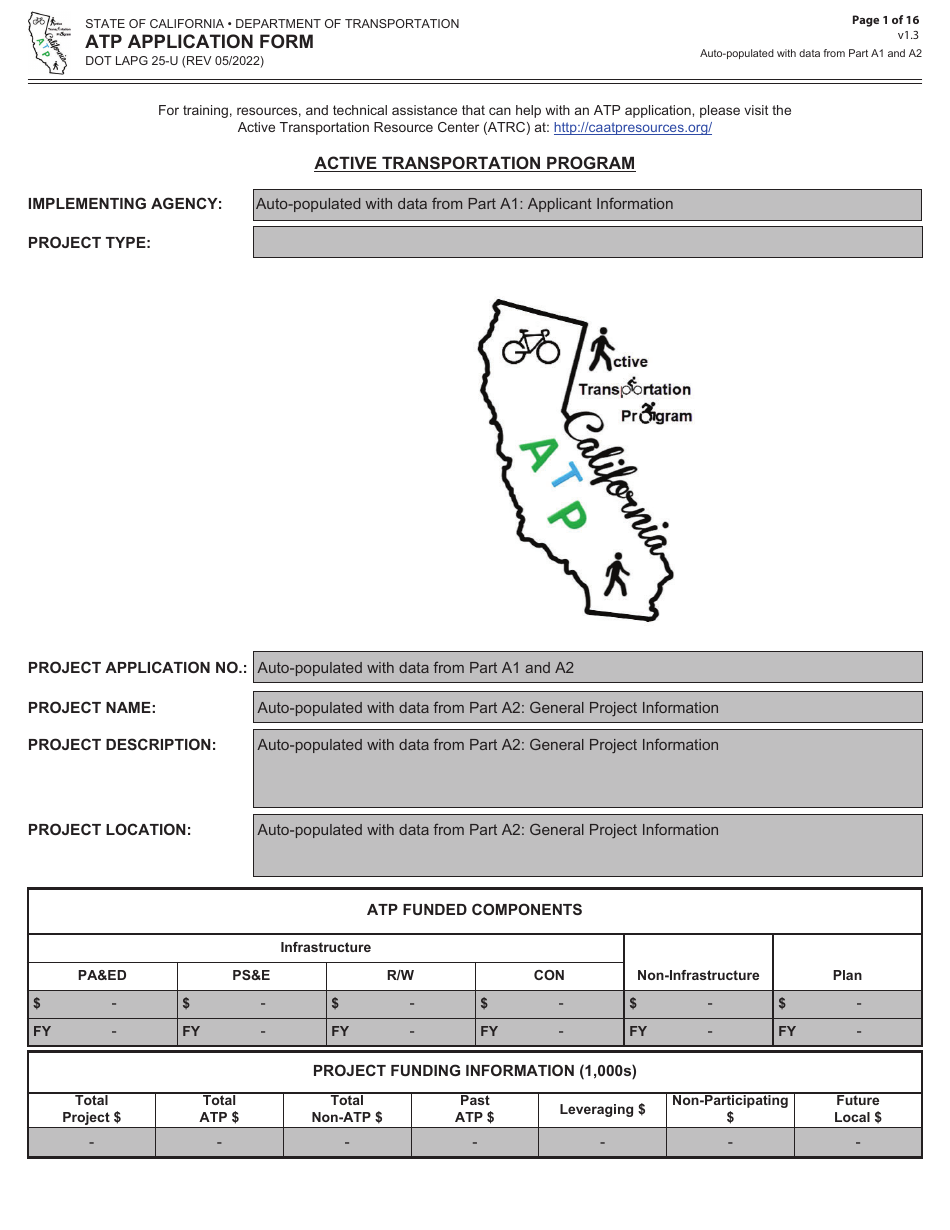 Form DOT LAPG25-U ATP Application Form - California, Page 1