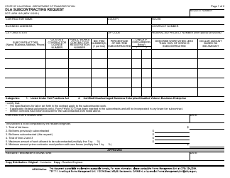 Document preview: Form DOT LAPM16-B Dla Subcontracting Request - California