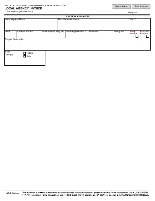 Form DOT LAPM5-A  Printable Pdf