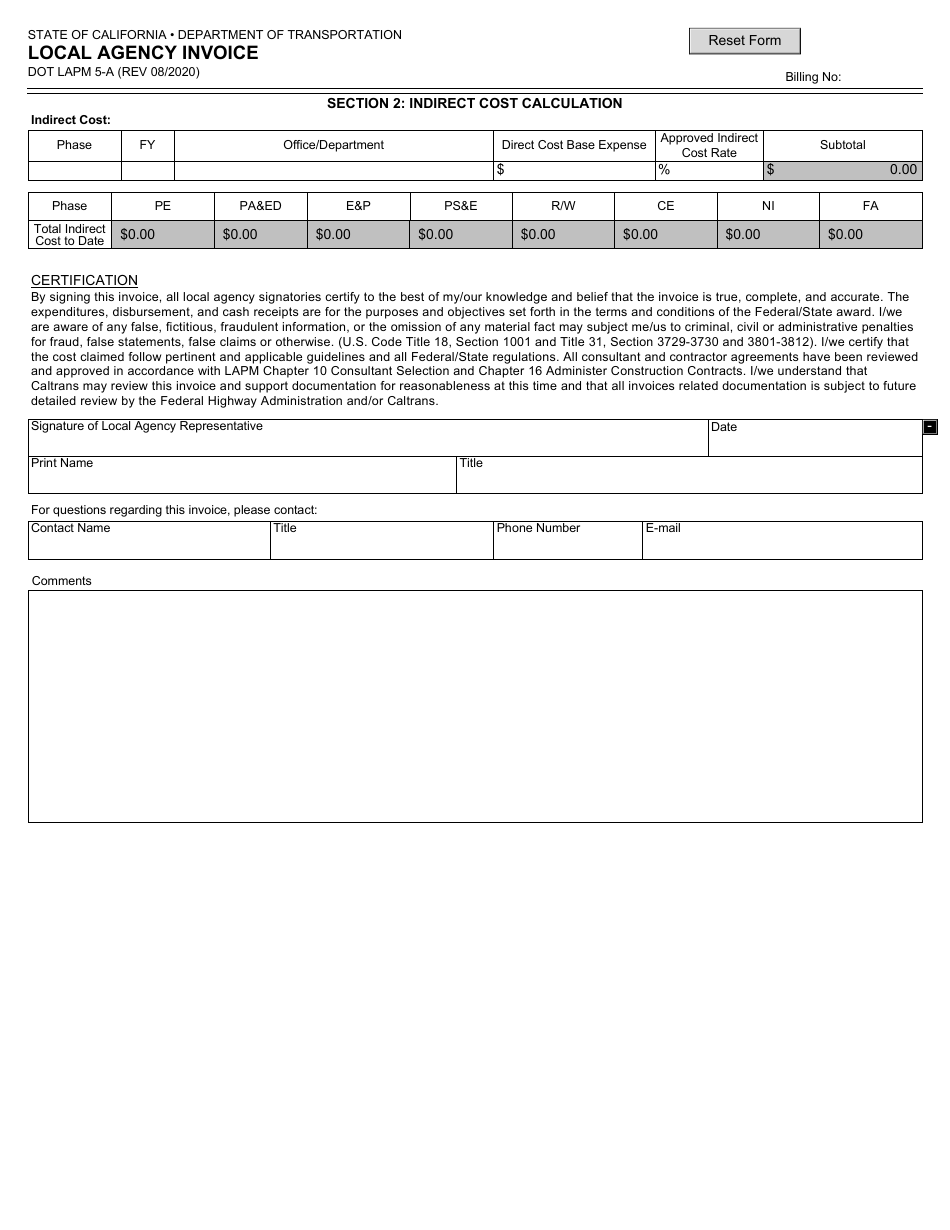 Form DOT LAPM5-A Local Agency Invoice - California, Page 2