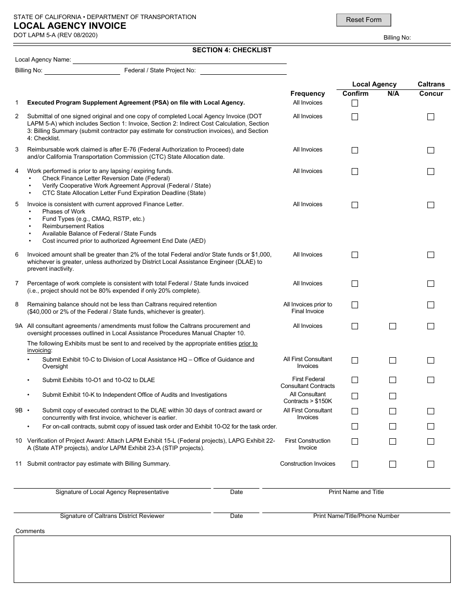 Form DOT LAPM5-A Local Agency Invoice - California, Page 4