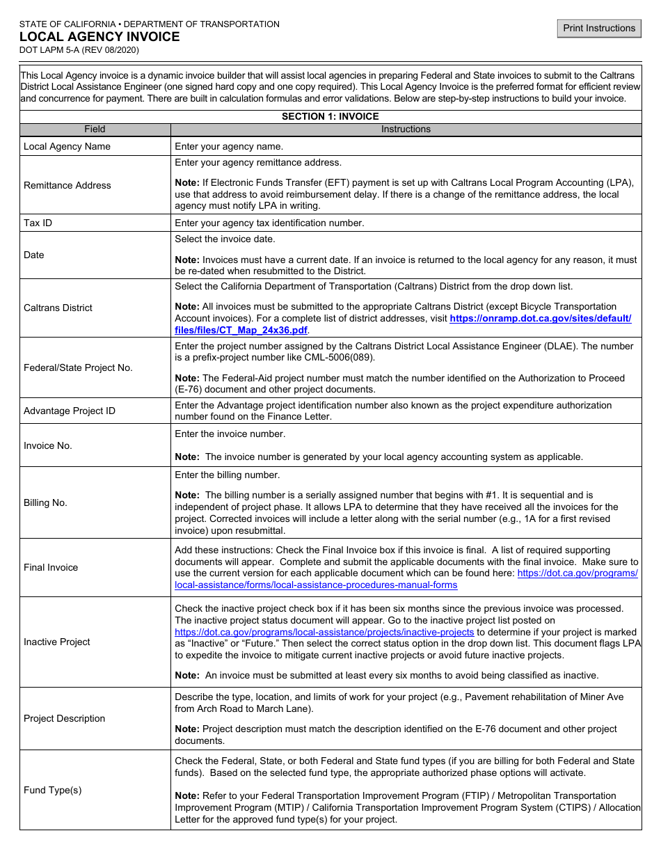 Form DOT LAPM5-A Local Agency Invoice - California, Page 5