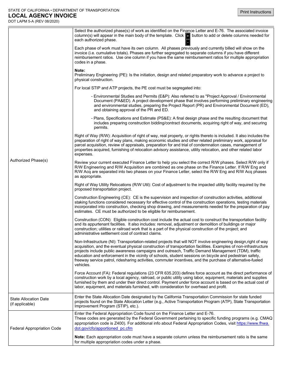 Form DOT LAPM5-A Local Agency Invoice - California, Page 6