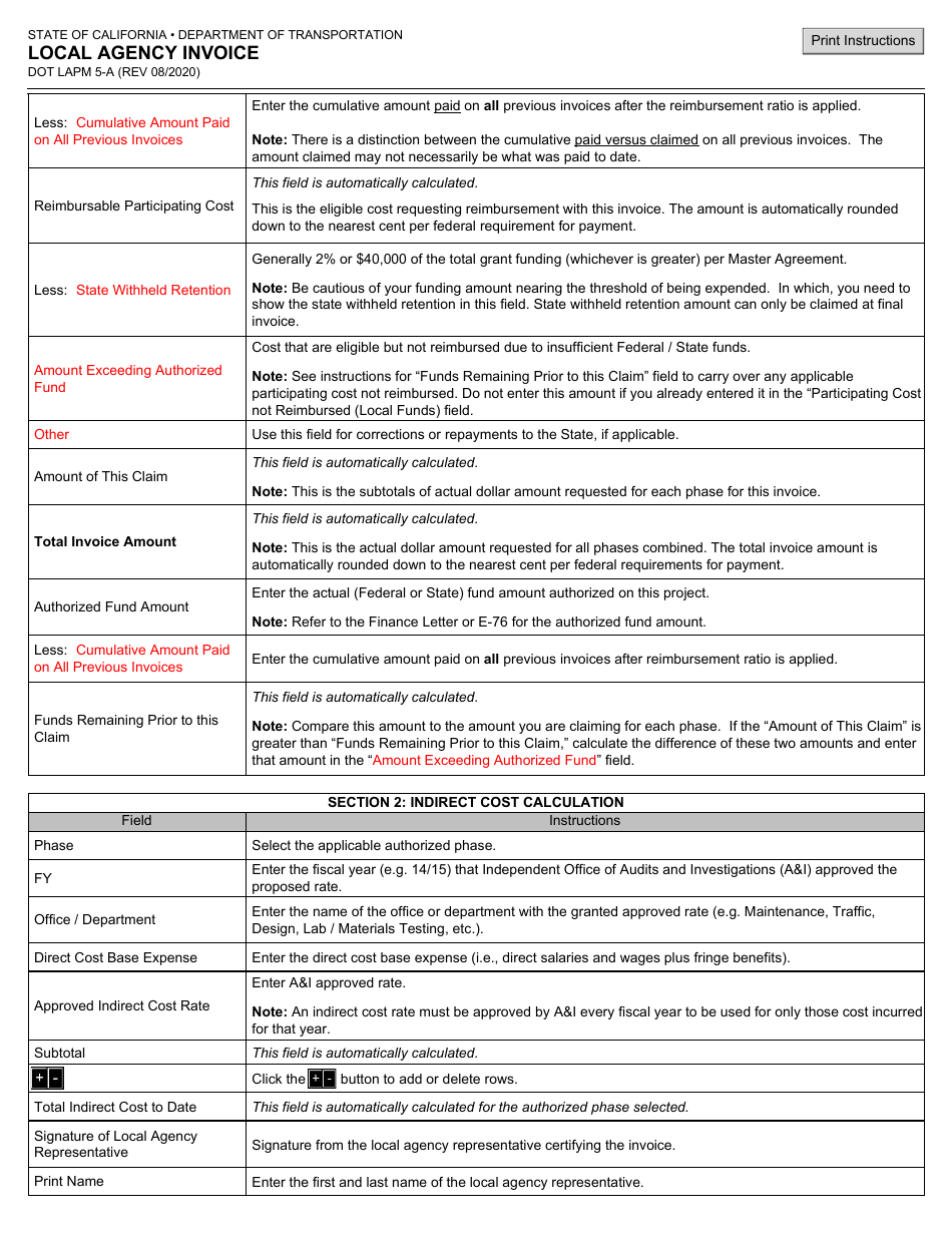 Form DOT LAPM5-A Local Agency Invoice - California, Page 8