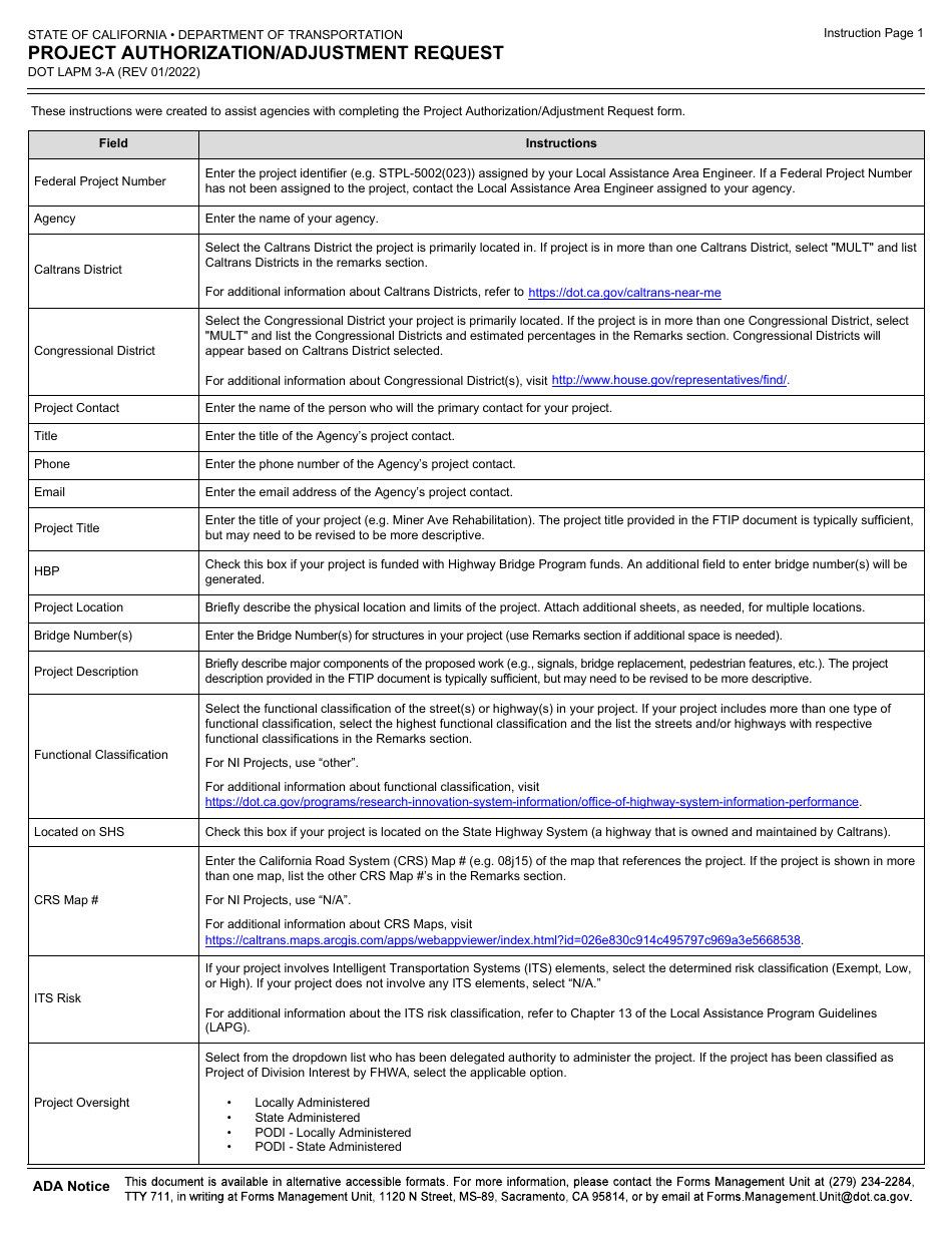 Form DOT LAPM3-A Project Authorization / Adjustment Request - California, Page 3