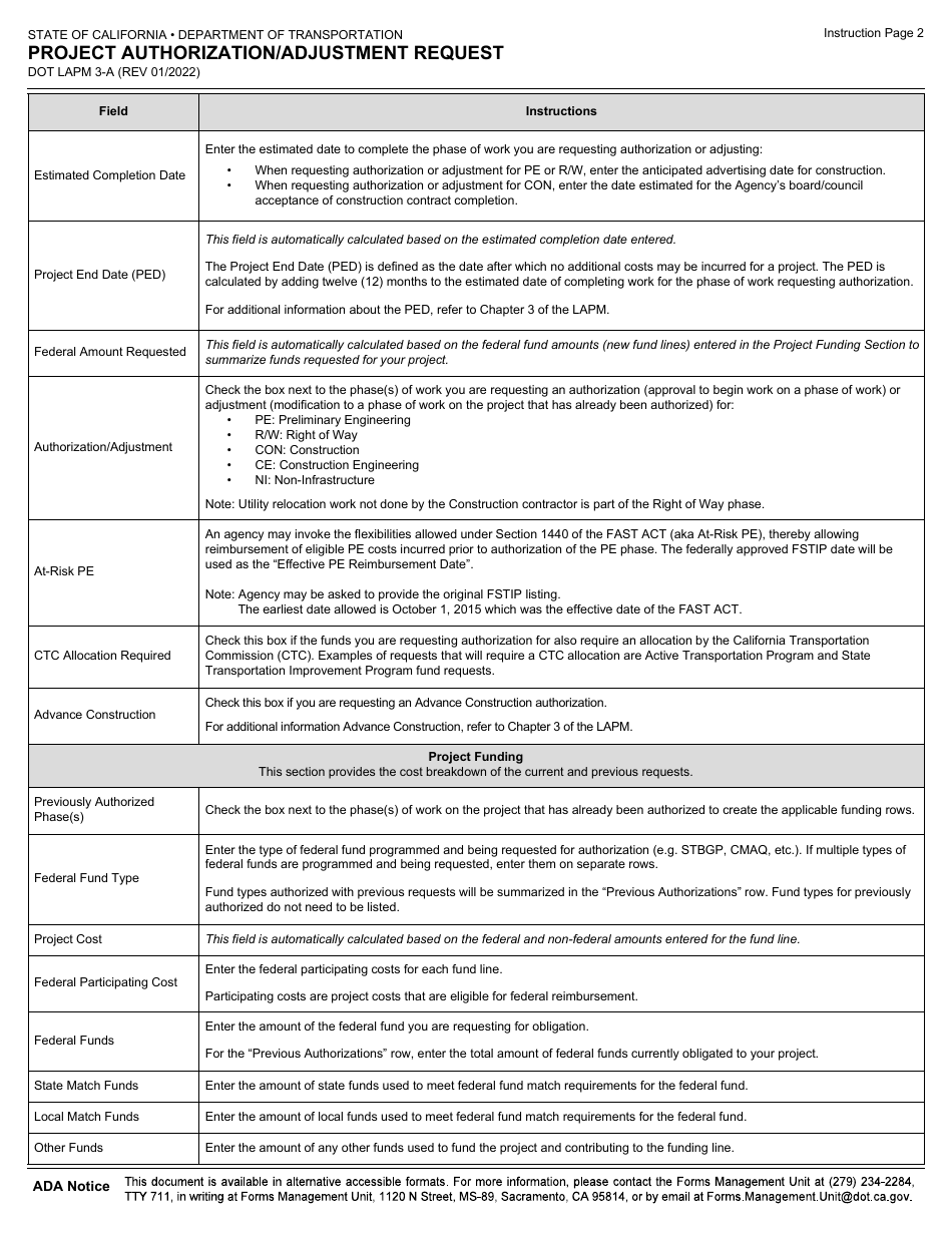 Form DOT LAPM3-A Project Authorization / Adjustment Request - California, Page 4