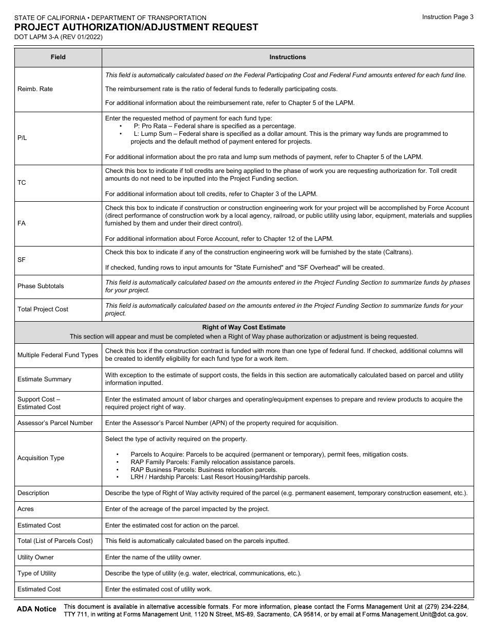 Form DOT LAPM3-A Project Authorization / Adjustment Request - California, Page 5