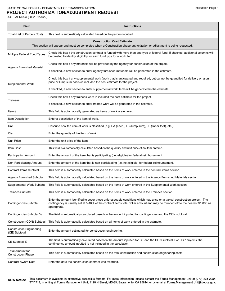 Form DOT LAPM3-A Project Authorization / Adjustment Request - California, Page 6
