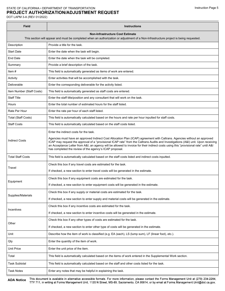 Form DOT LAPM3-A Project Authorization / Adjustment Request - California, Page 7