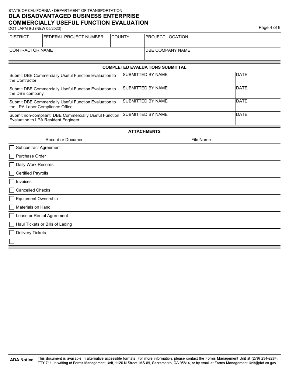 Form DOT LAPM9-J Dla Disadvantaged Business Enterprise Commercially Useful Function Evaluation - California, Page 4