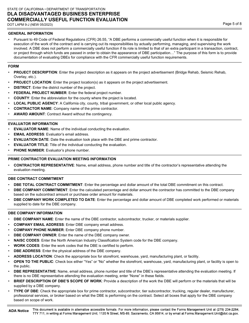 Form DOT LAPM9-J Dla Disadvantaged Business Enterprise Commercially Useful Function Evaluation - California, Page 5