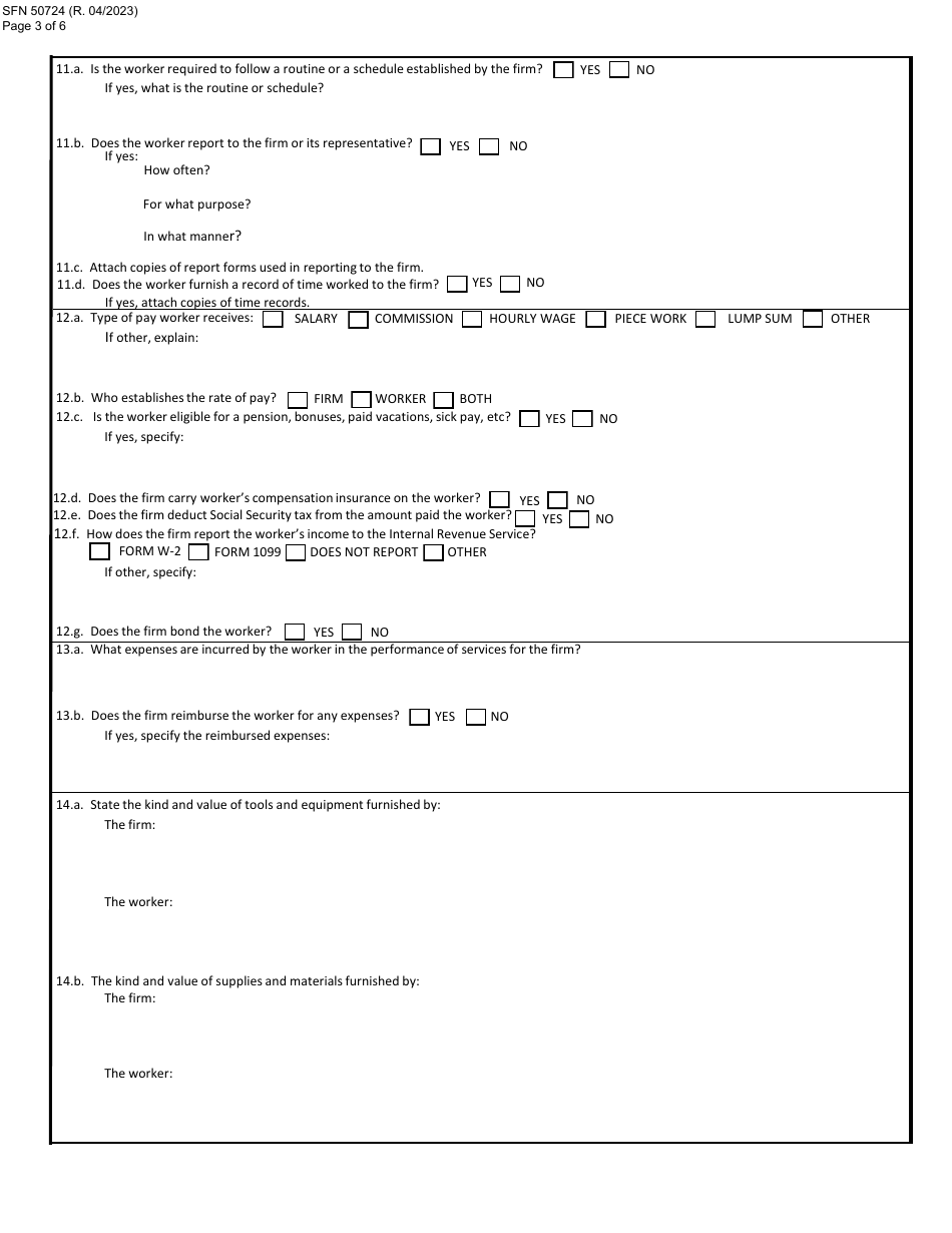 Form SFN50724 Worker Relationship Questionnaire - North Dakota, Page 3