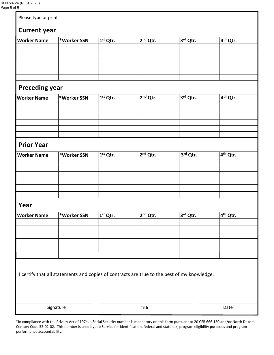 Form SFN50724 Worker Relationship Questionnaire - North Dakota, Page 6