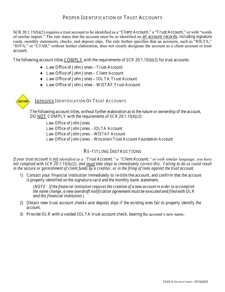 Agreement to Notify Office of Lawyer Regulation of Overdrafts on Lawyer Trust Accounts and Fiduciary Accounts - Wisconsin, Page 3