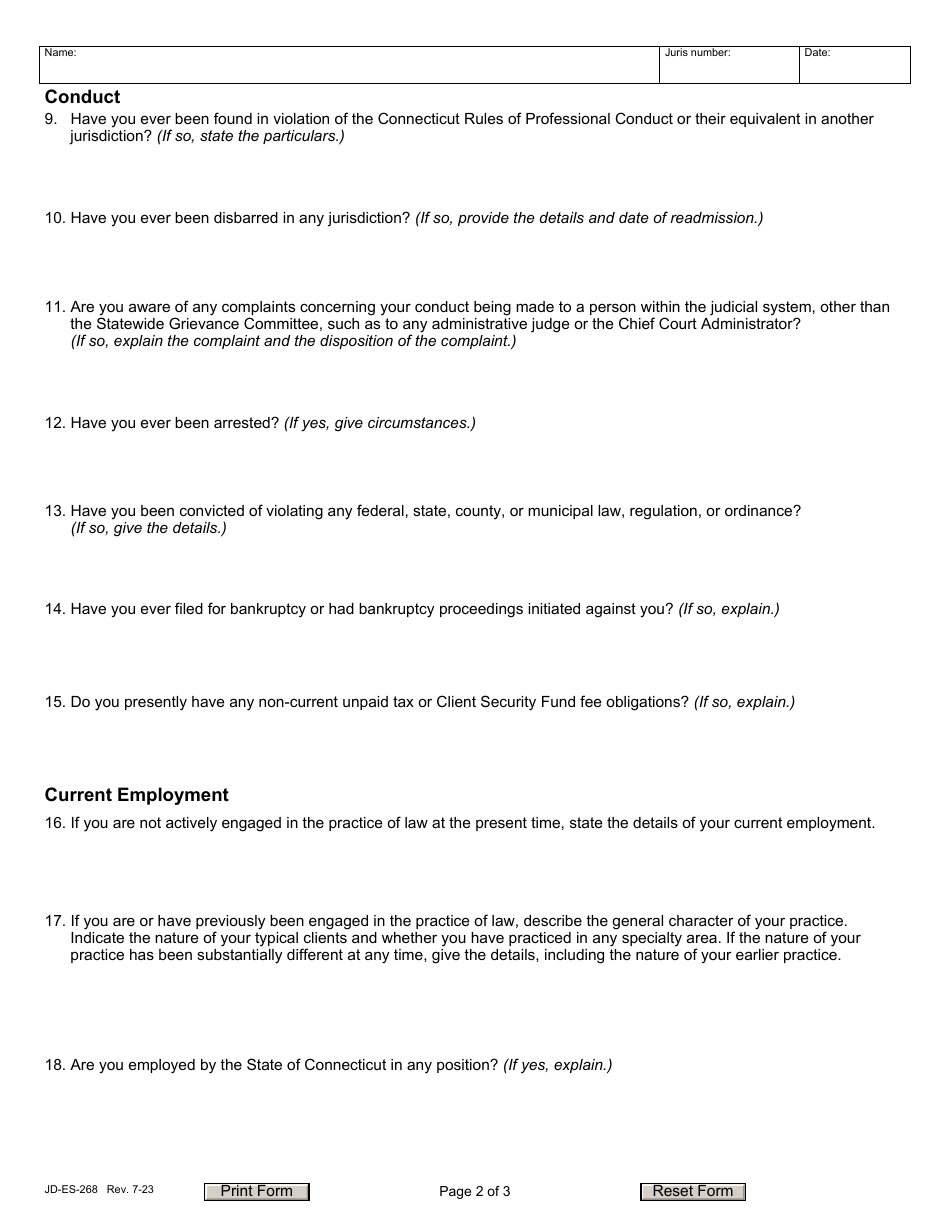 Form JD-ES-268 Application for Appointment as a Magistrate (Pursuant to C.g.s. 51-193l) - Connecticut, Page 2