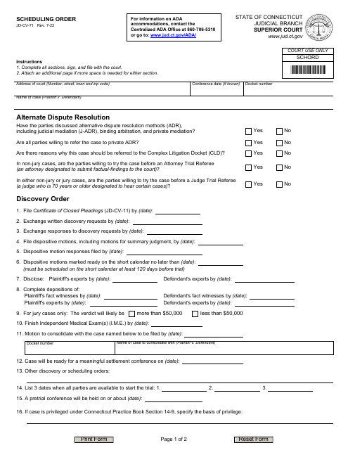 Form JD-CV-71  Printable Pdf