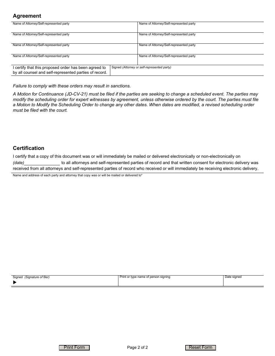 Form JD-CV-71 Scheduling Order - Connecticut, Page 2