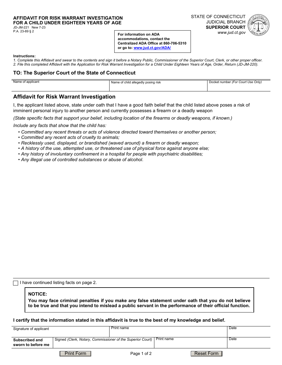 Form Jd Jm 221 Fill Out Sign Online And Download Fillable Pdf Connecticut Templateroller 0870