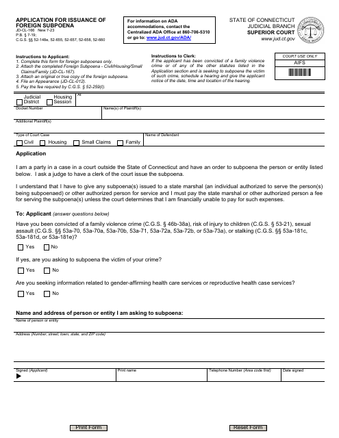 Form JD-CL-166  Printable Pdf