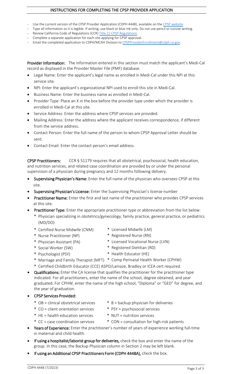 Form CDPH4448 Cpsp Provider Application - California, Page 3