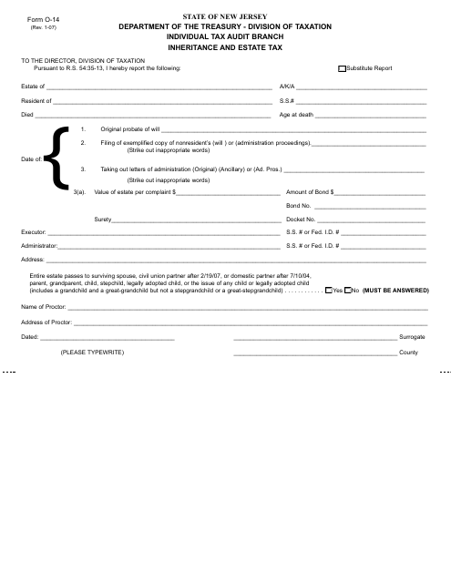 Form O-14  Printable Pdf