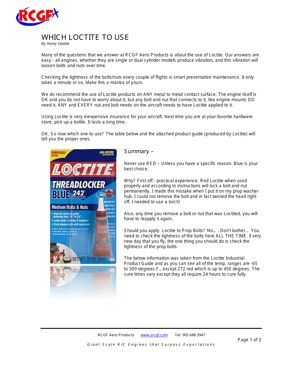 Loctite Adhesive Guide - Henry Zwolak