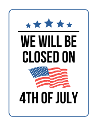 Document preview: Closed Sign Template - the 4th of July