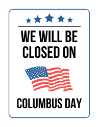 Document preview: Closed Sign Template - Columbus Day