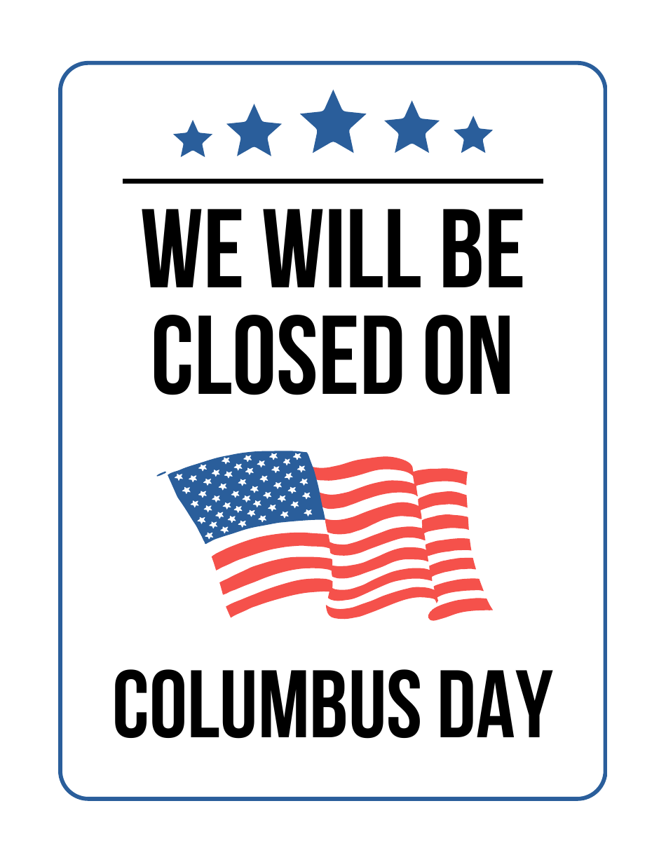 Closed Sign Template - Columbus Day