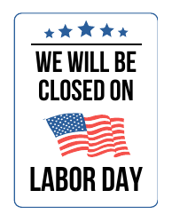Document preview: Closed Sign Template - Labor Day