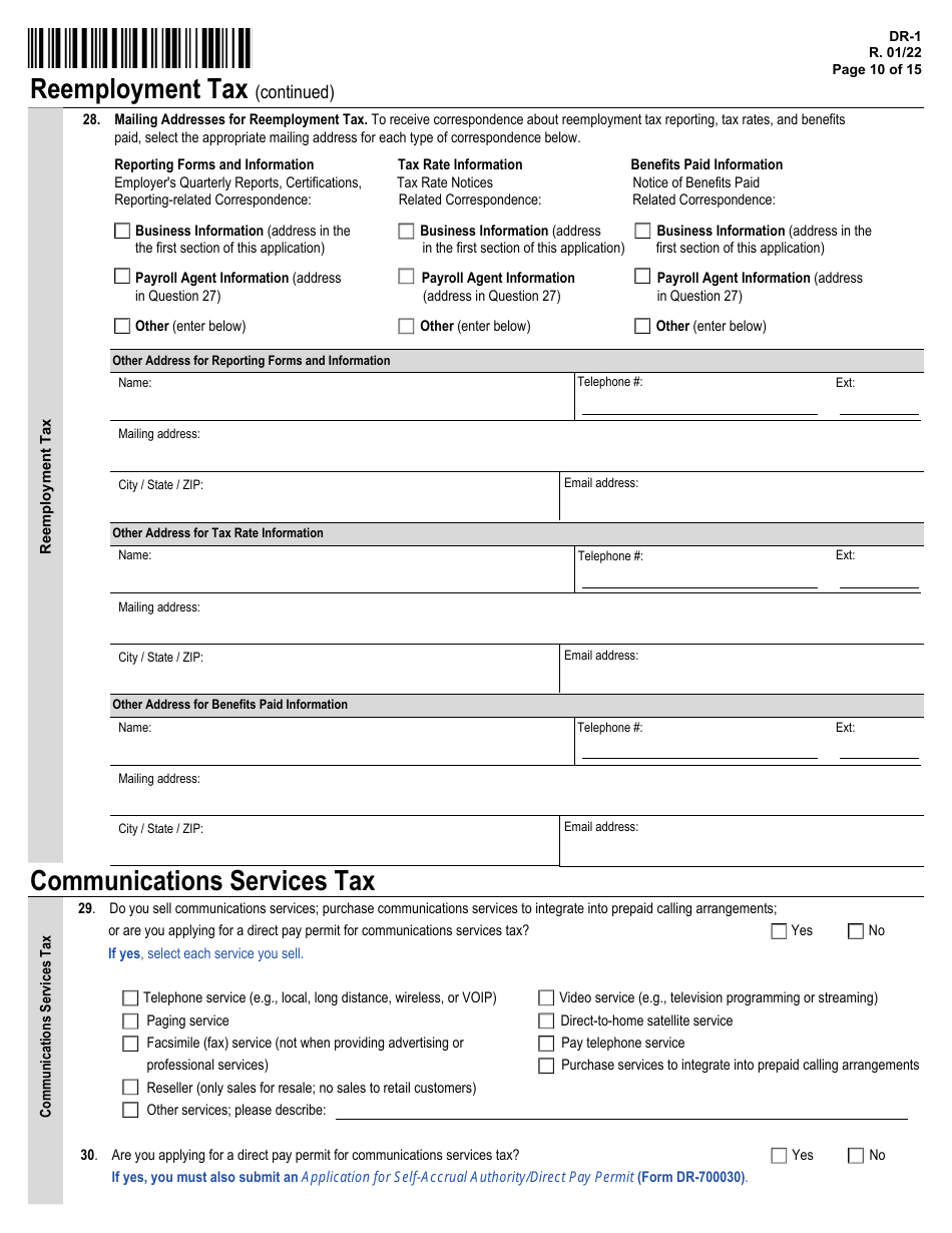 Form DR-1 Florida Business Tax Application - Florida, Page 10